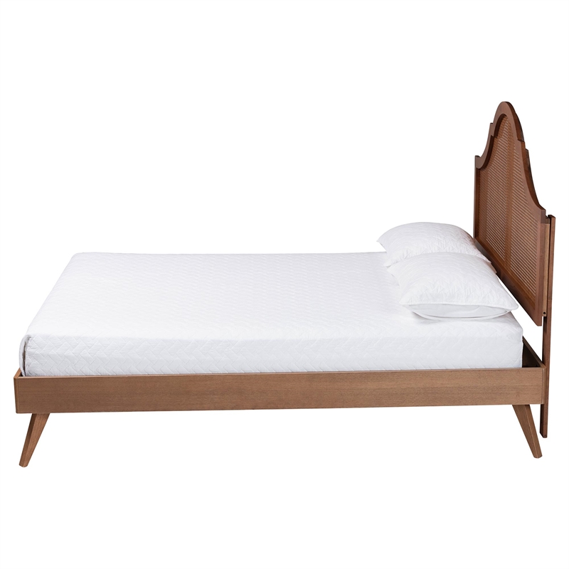 Baxton Studio Alecia Mid-Century Ash Walnut Wood Queen Size Platform Bed