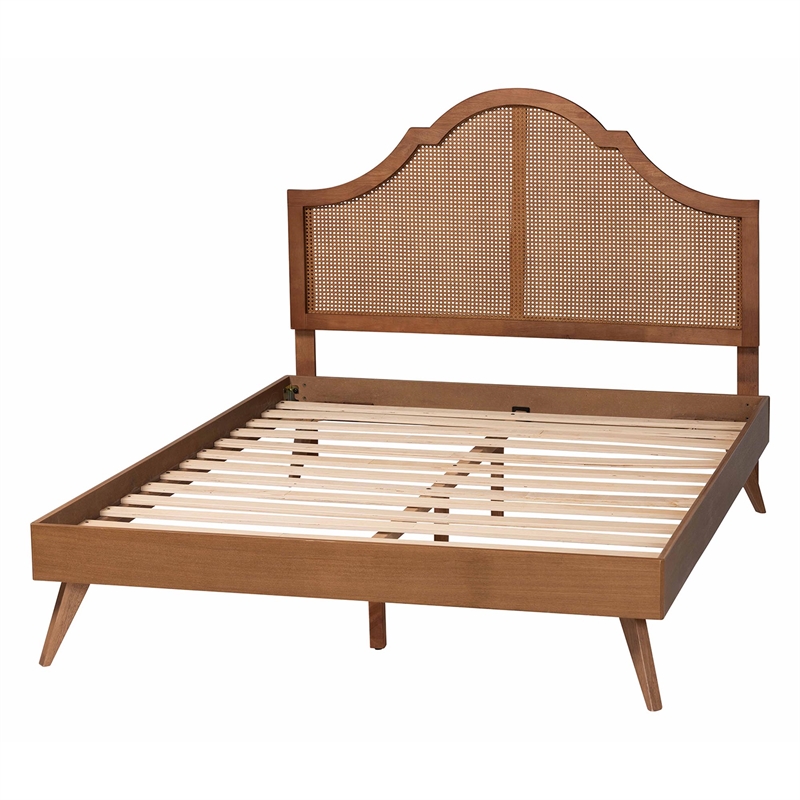 Baxton Studio Alecia Mid-Century Ash Walnut Wood Queen Size Platform Bed