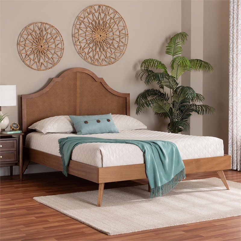 Baxton Studio Alecia Mid-Century Ash Walnut Wood Queen Size Platform Bed