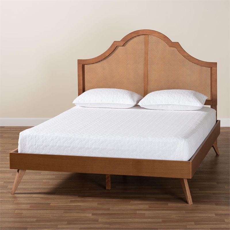 Baxton Studio Alecia Mid-Century Ash Walnut Wood Queen Size Platform Bed