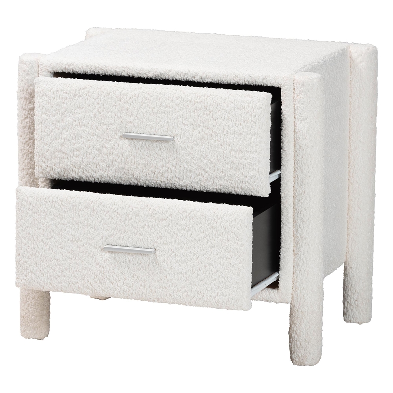 Baxton Studio Laria Modern White Teddy-Bear Fabric 2-Drawer Nightstand