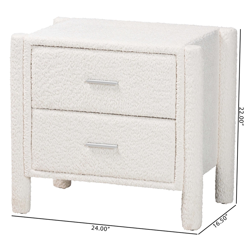 Baxton Studio Laria Modern White Teddy-Bear Fabric 2-Drawer Nightstand