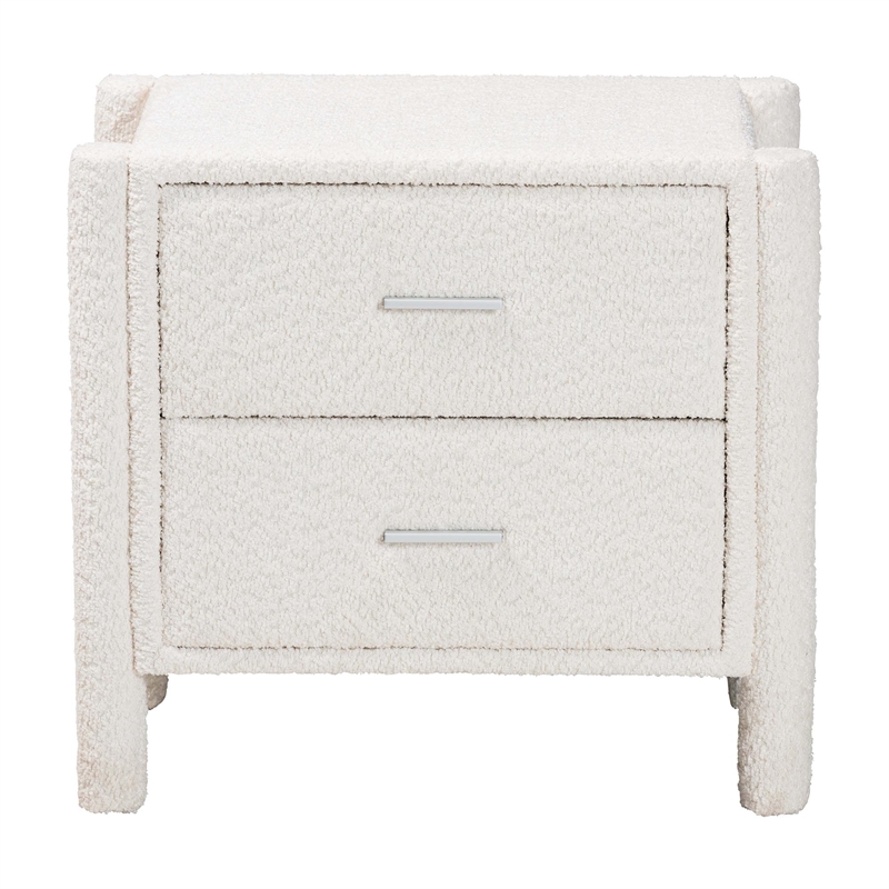 Baxton Studio Laria Modern White Teddy-Bear Fabric 2-Drawer Nightstand