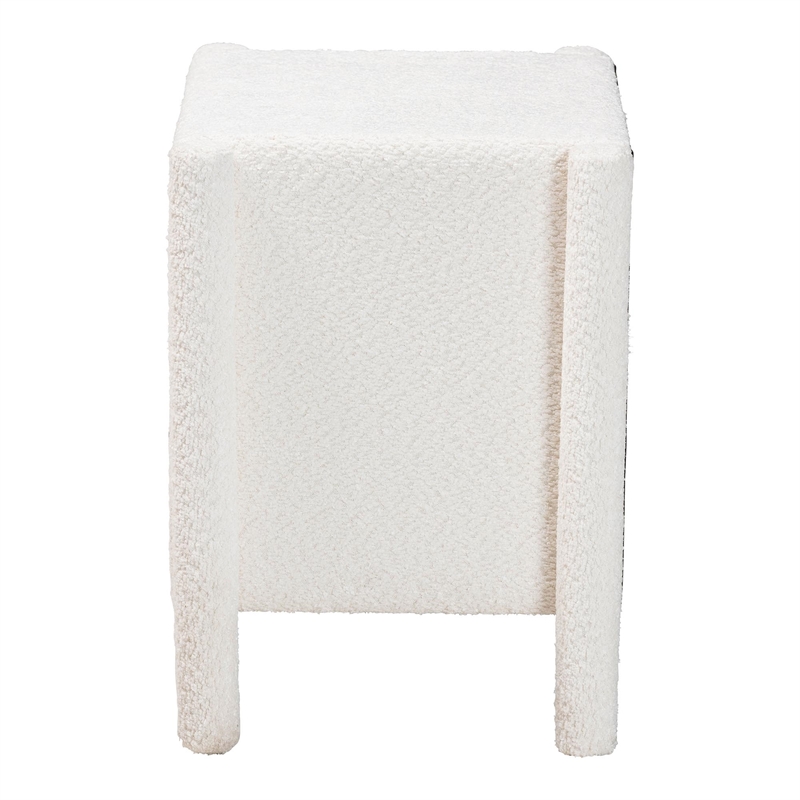 Baxton Studio Laria Modern White Teddy-Bear Fabric 2-Drawer Nightstand