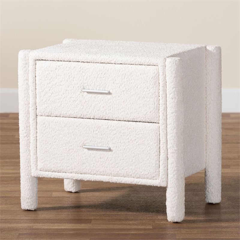 Baxton Studio Laria Modern White Teddy-Bear Fabric 2-Drawer Nightstand