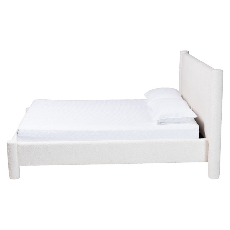Baxton Studio Laria Modern White Teddy-Bear Fabric King Size Platform Bed