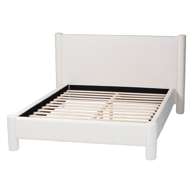 Baxton Studio Laria Modern White Teddy-Bear Fabric King Size Platform Bed