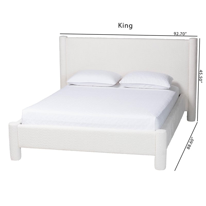 Baxton Studio Laria Modern White Teddy-Bear Fabric King Size Platform Bed