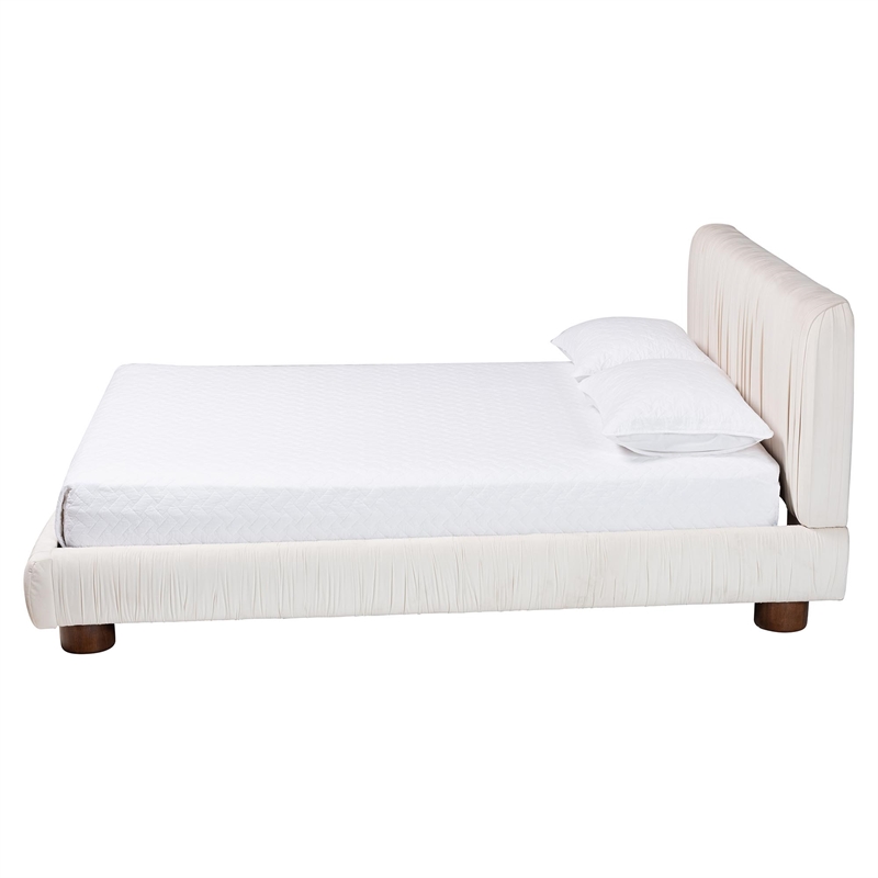 Baxton Studio Emsley Luxe Ivory Pleated Velvet Queen Size Platform Bed