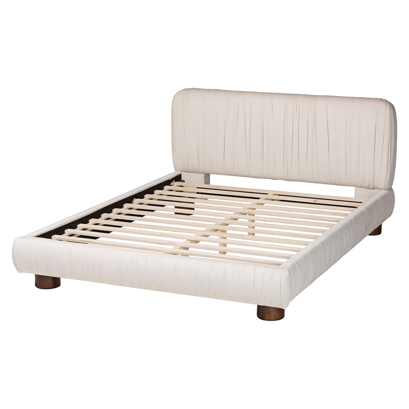 Baxton Studio Emsley Luxe Ivory Pleated Velvet Queen Size Platform Bed
