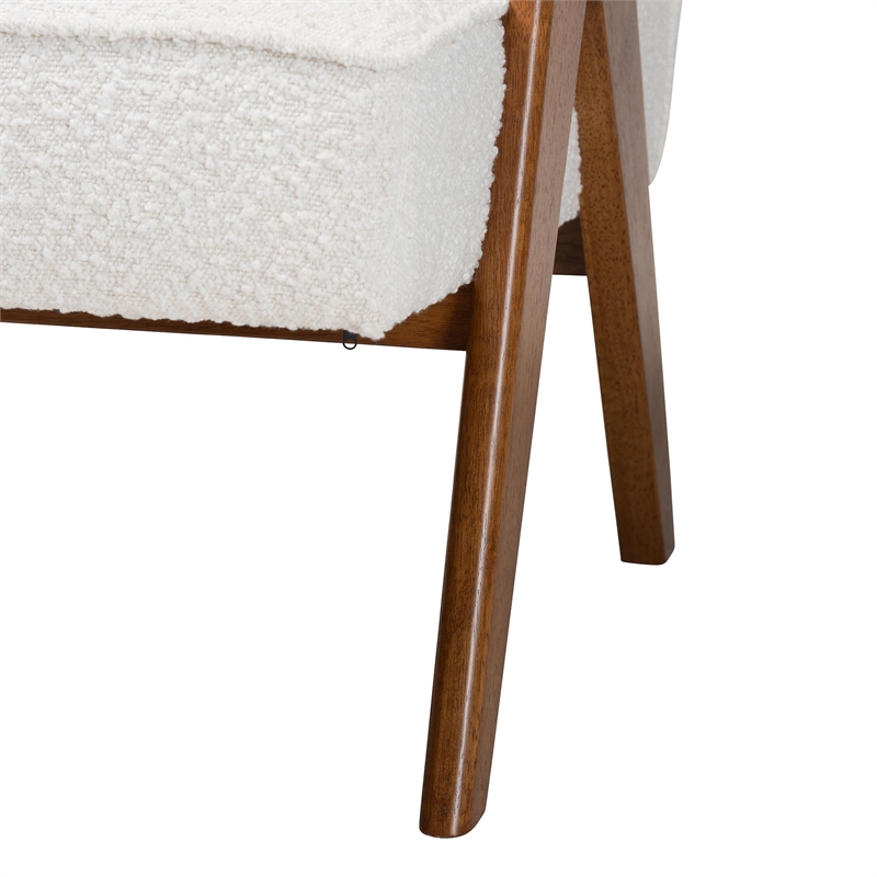 Baxton Studio Georgina Japandi Cream Boucle and Walnut Brown Wood Accent Chair
