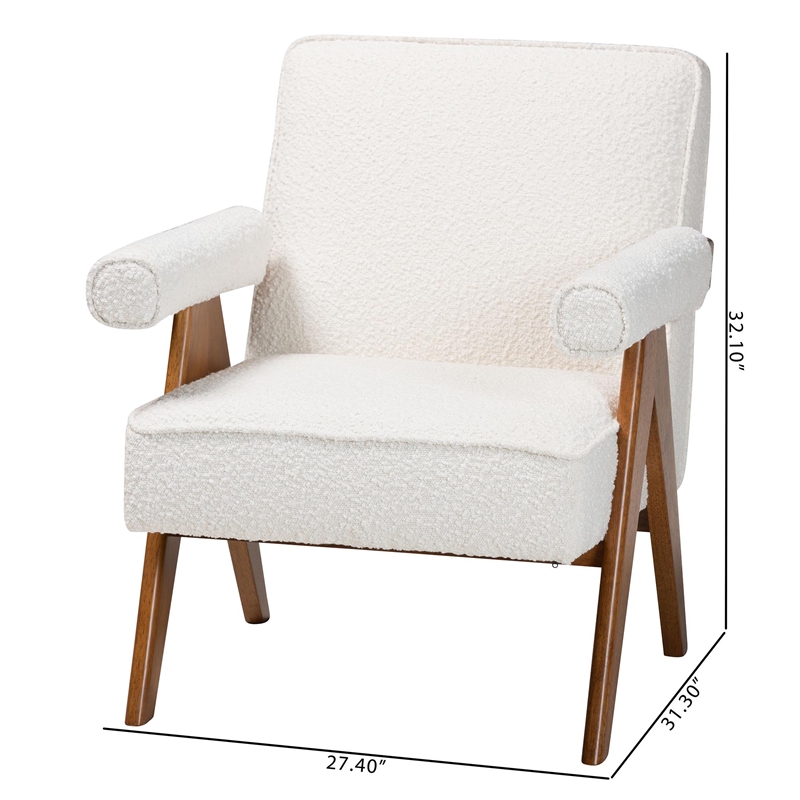 Baxton Studio Georgina Japandi Cream Boucle and Walnut Brown Wood Accent Chair
