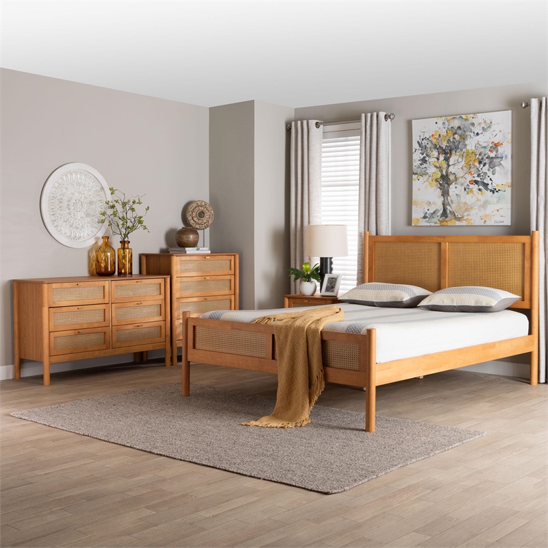 Baxton Studio Jenn Brown Wood Japandi 4-Piece Queen Size Bedroom Set