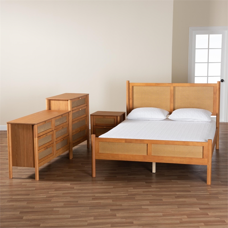 Baxton Studio Jenn Brown Wood Japandi 4-Piece Queen Size Bedroom Set