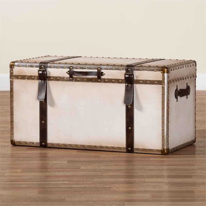 Baxton Studio Nevio Vintage Weathered White Canvas Storage Trunk