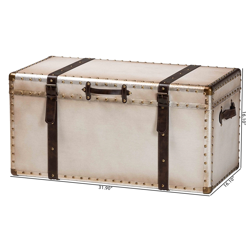 Baxton Studio Nevio Vintage Weathered White Canvas Storage Trunk