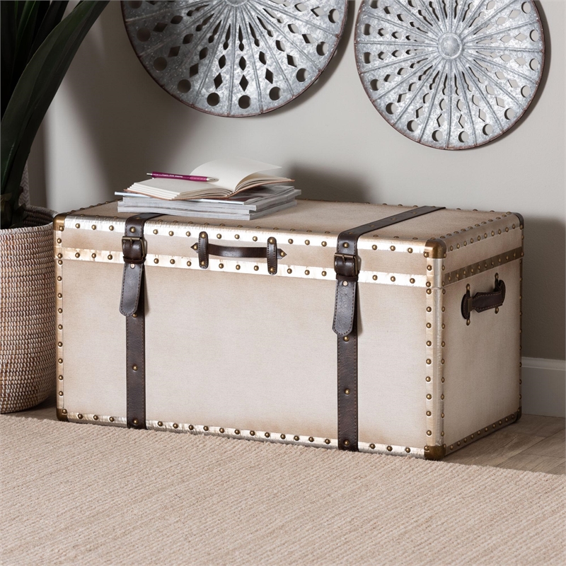 Baxton Studio Nevio Vintage Weathered White Canvas Storage Trunk