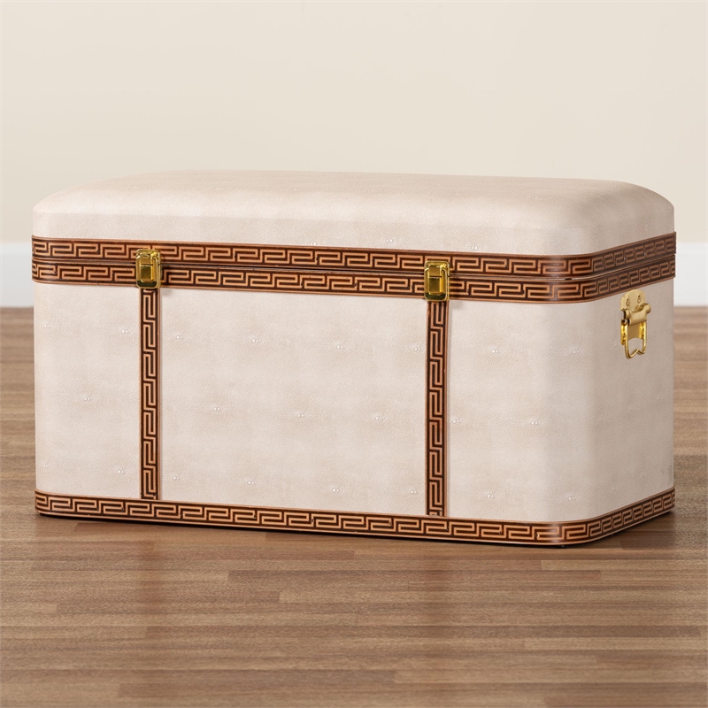Baxton Studio Brenner Modern Transitional Beige Faux Shagreen Storage Trunk