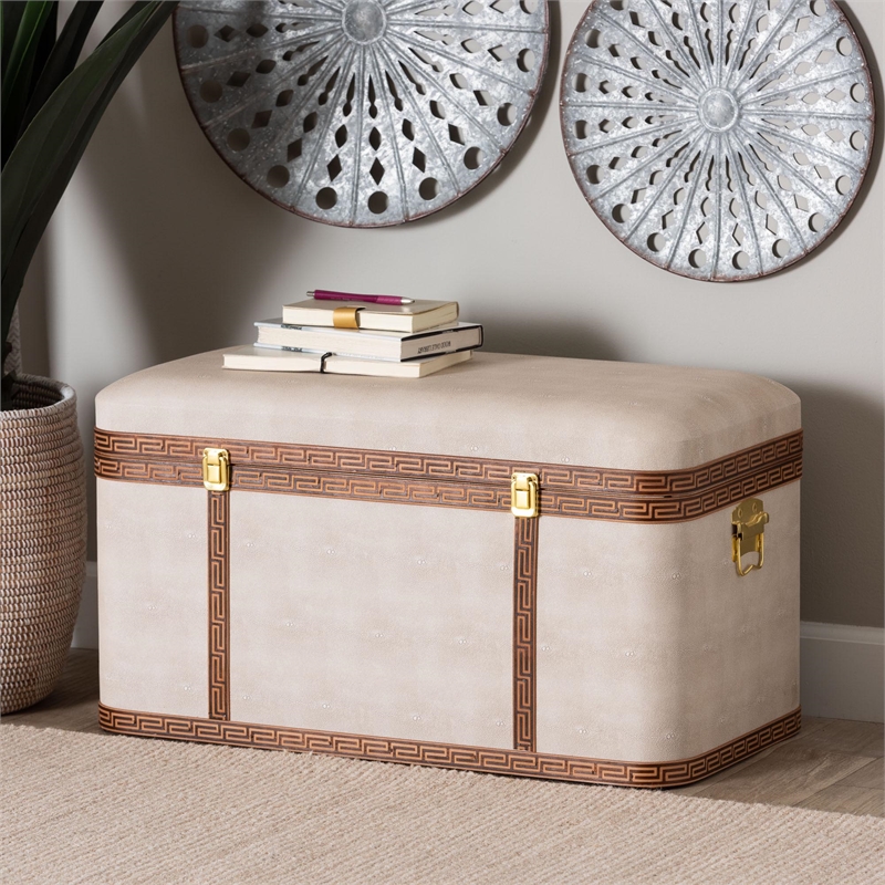 Baxton Studio Brenner Modern Transitional Beige Faux Shagreen Storage Trunk