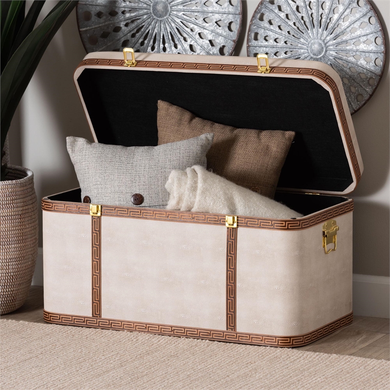 Baxton Studio Brenner Modern Transitional Beige Faux Shagreen Storage Trunk