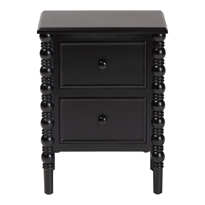 Baxton Studio Malinda Classic Black Wood 2-Drawer End Table with Spindle Legs
