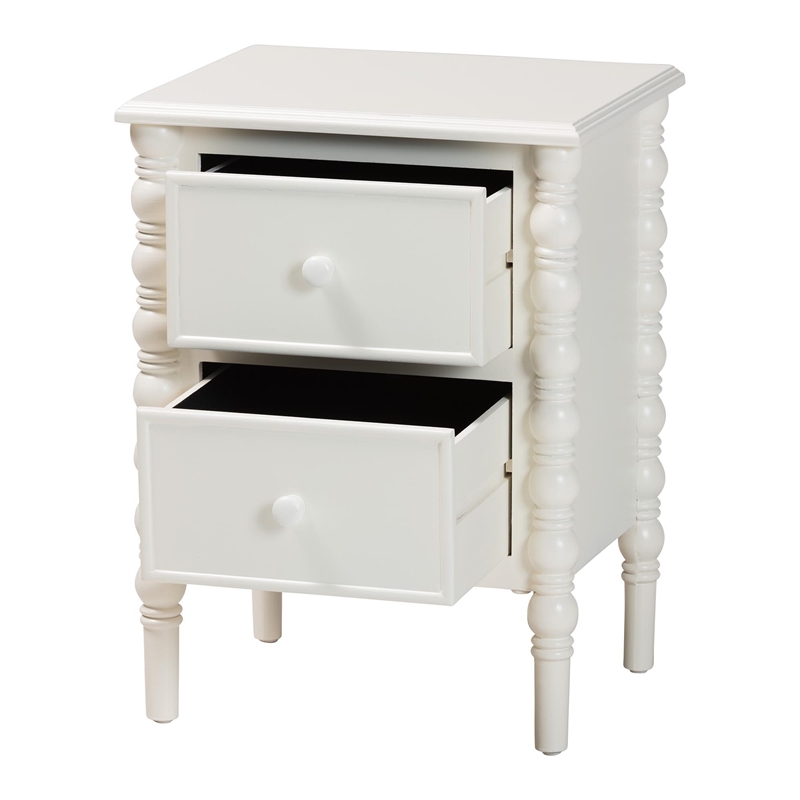 Baxton Studio Malinda Classic White Wood 2-Drawer End Table with Spindle Legs