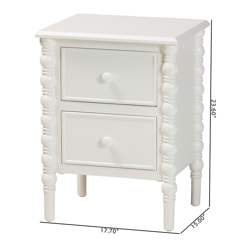 Baxton Studio Malinda Classic White Wood 2-Drawer End Table with Spindle Legs