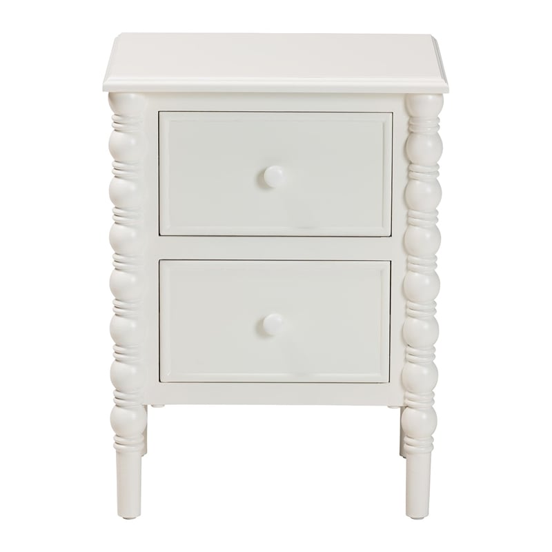 Baxton Studio Malinda Classic White Wood 2-Drawer End Table with Spindle Legs