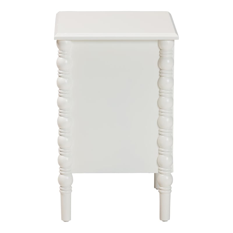 Baxton Studio Malinda Classic White Wood 2-Drawer End Table with Spindle Legs