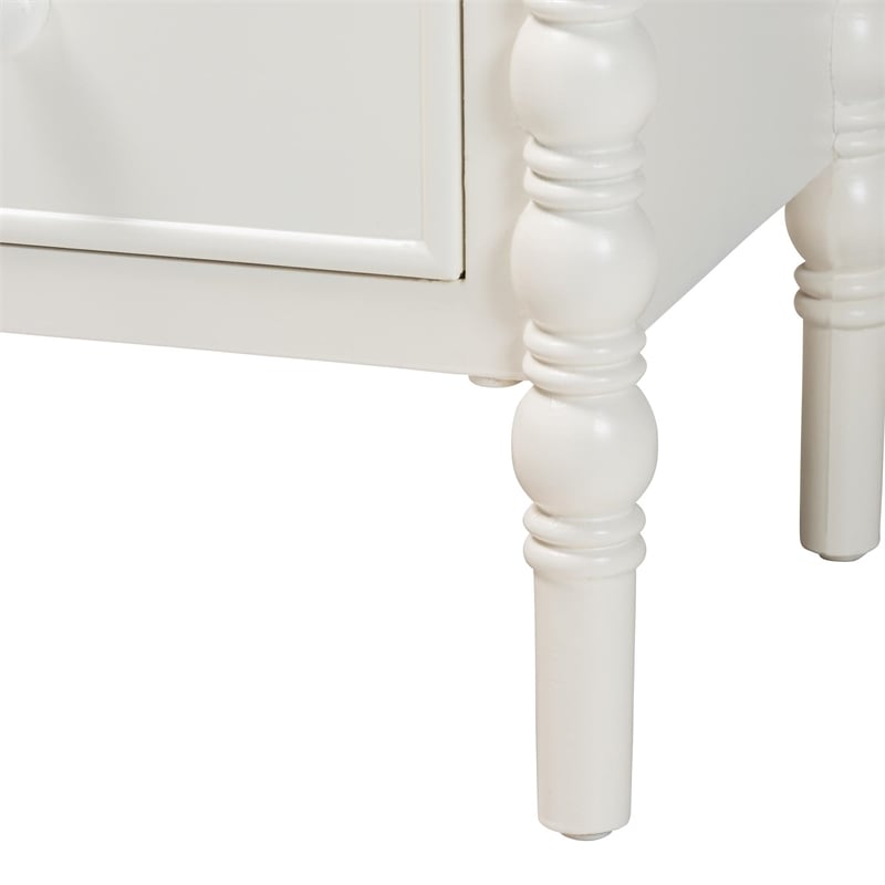 Baxton Studio Malinda Classic White Wood 2-Drawer End Table with Spindle Legs