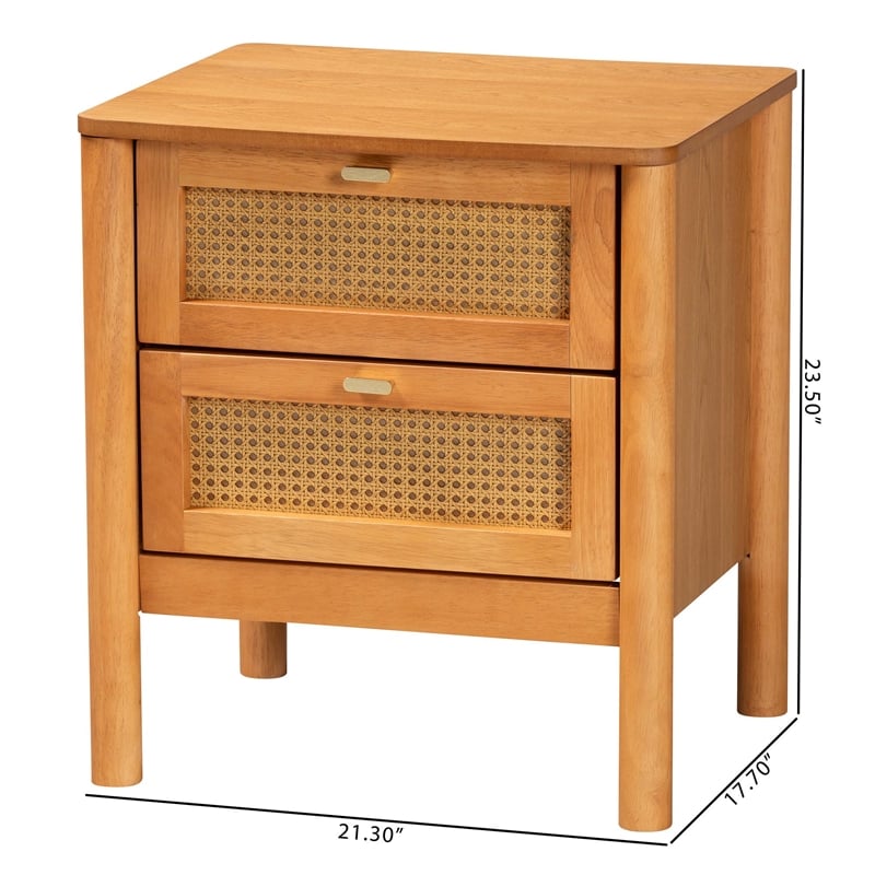 Baxton Studio Jenn Brown Wood Japandi 2-Drawer Nightstand