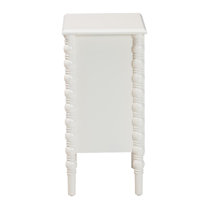 Baxton Studio Malinda Classic White Wood 3-Drawer End Table with Spindle Legs