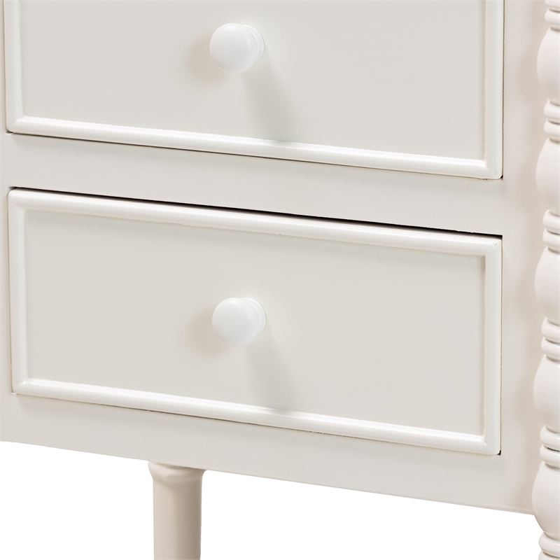 Baxton Studio Malinda Classic White Wood 3-Drawer End Table with Spindle Legs