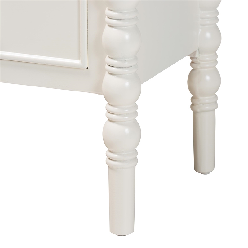 Baxton Studio Malinda Classic White Wood 3-Drawer End Table with Spindle Legs