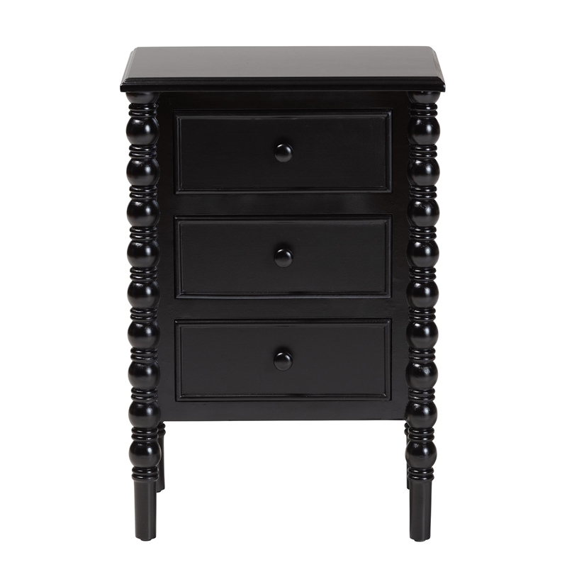 Baxton Studio Malinda Classic Black Wood 3-Drawer End Table with Spindle Legs