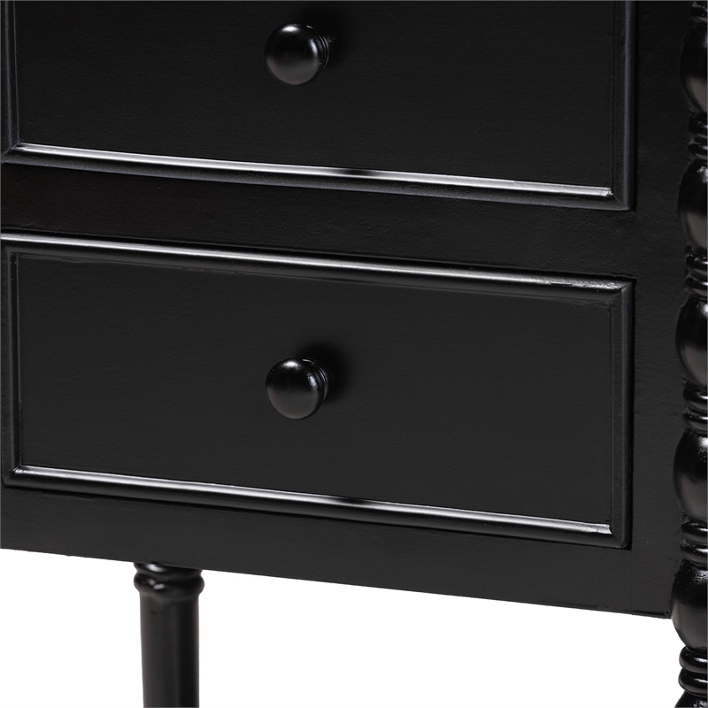 Baxton Studio Malinda Classic Black Wood 3-Drawer End Table with Spindle Legs