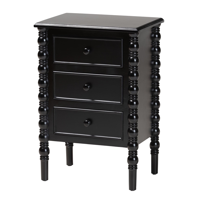 Baxton Studio Malinda Classic Black Wood 3-Drawer End Table with Spindle Legs