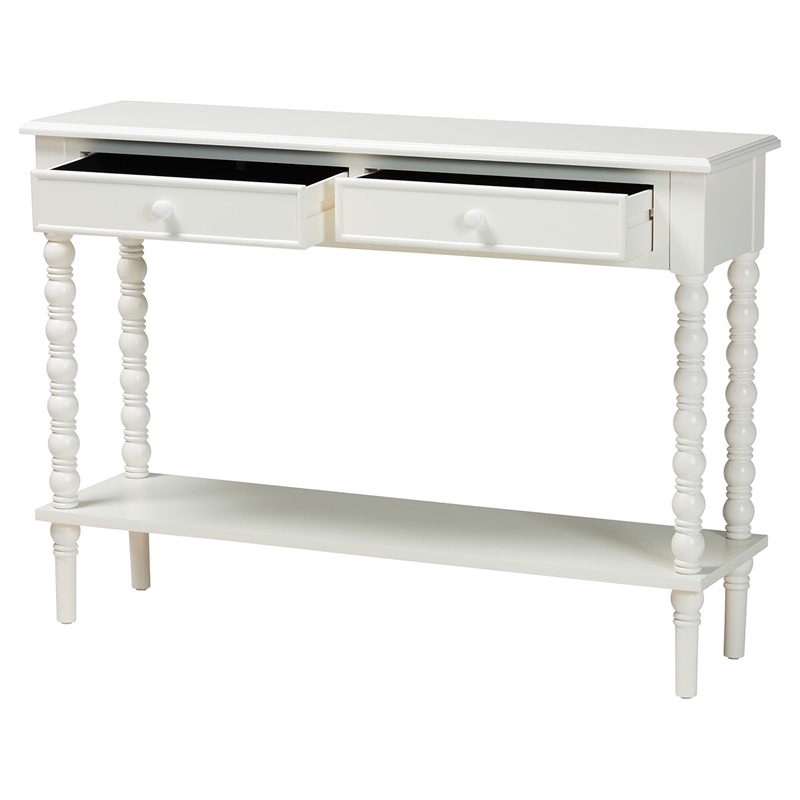Baxton Studio Malinda White Wood 2-Drawer Console Table with Spindle Legs