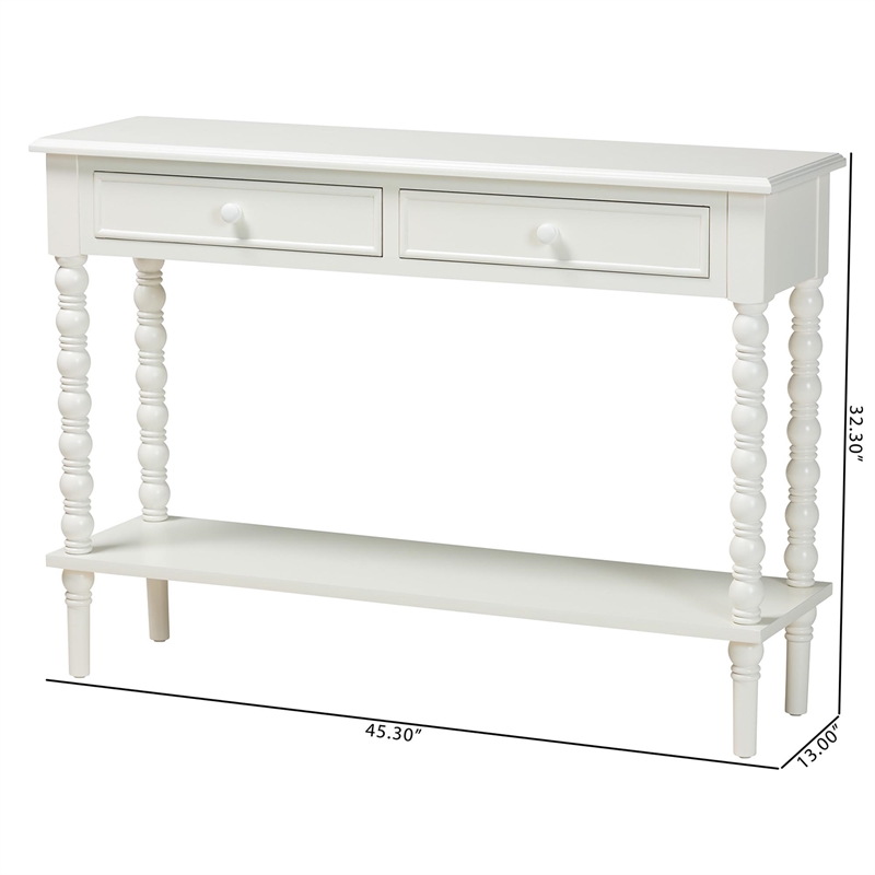 Baxton Studio Malinda White Wood 2-Drawer Console Table with Spindle Legs