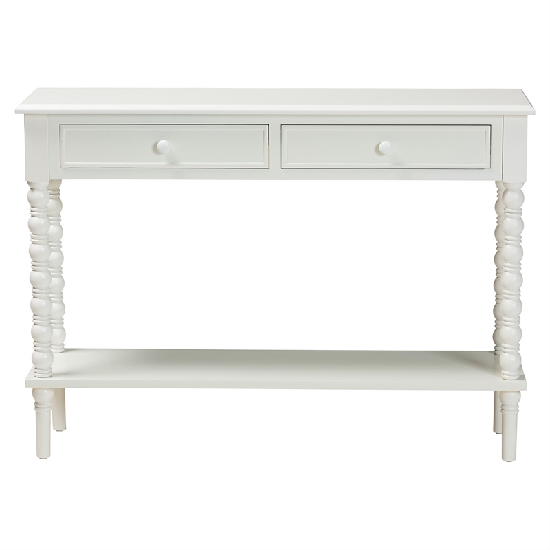 Baxton Studio Malinda White Wood 2-Drawer Console Table with Spindle Legs