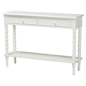 Baxton Studio Malinda White Wood 2-Drawer Console Table with Spindle Legs