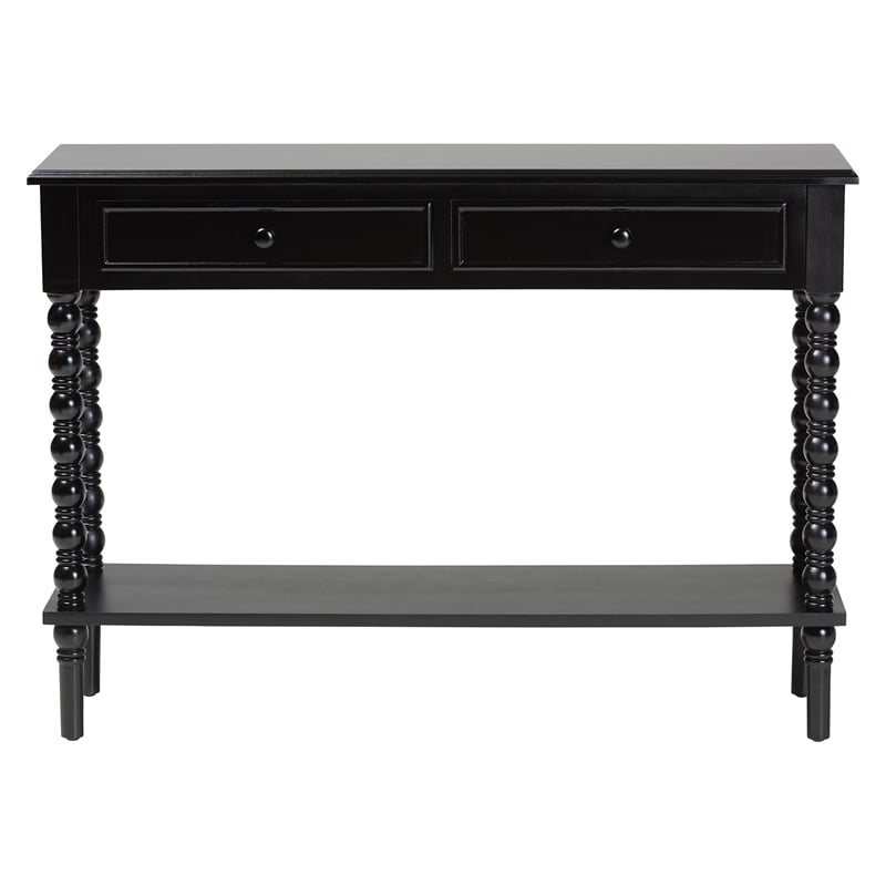Baxton Studio Malinda Black Wood 2-Drawer Console Table with Spindle Legs
