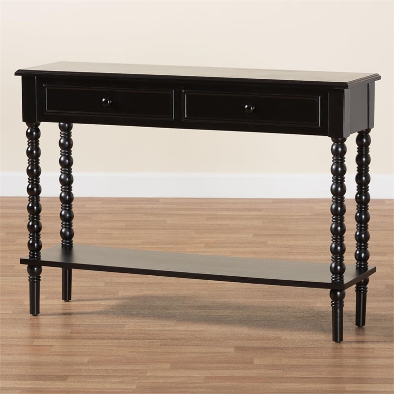 Baxton Studio Malinda Black Wood 2-Drawer Console Table with Spindle Legs