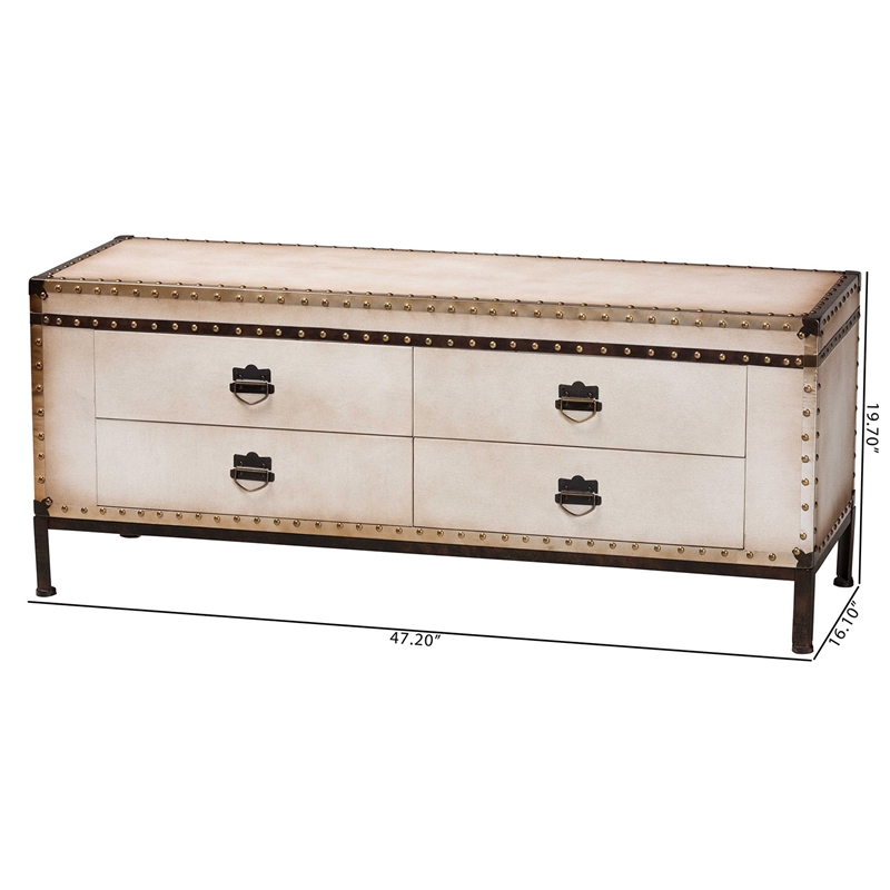 Baxton Studio Heaton Vintage Weathered White Canvas 4-Drawer Storage Bench
