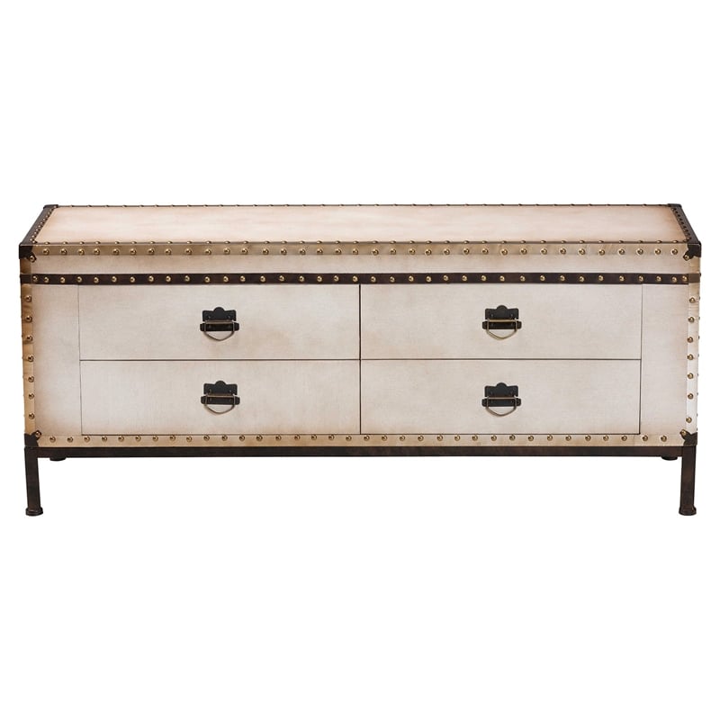 Baxton Studio Heaton Vintage Weathered White Canvas 4-Drawer Storage Bench