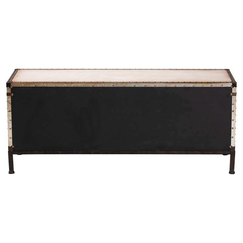 Baxton Studio Heaton Vintage Weathered White Canvas 4-Drawer Storage Bench