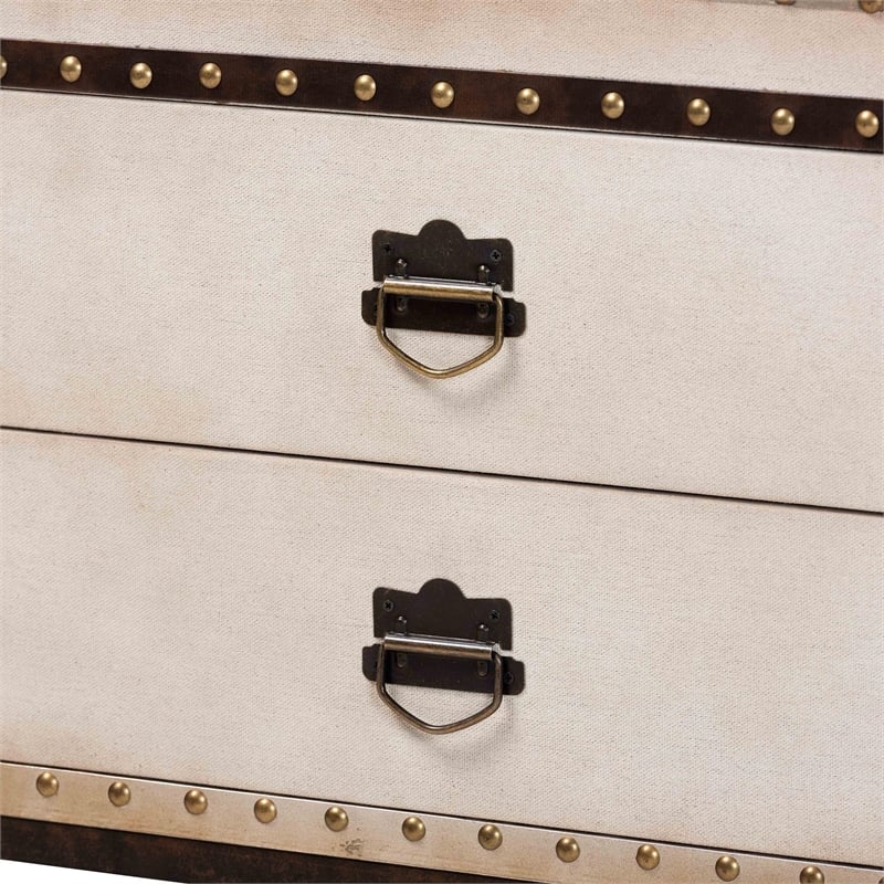 Baxton Studio Heaton Vintage Weathered White Canvas 4-Drawer Storage Bench