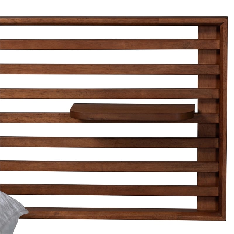 Baxton Studio Elvina Walnut Wood King Size Platform Bed with Built-In Shelves