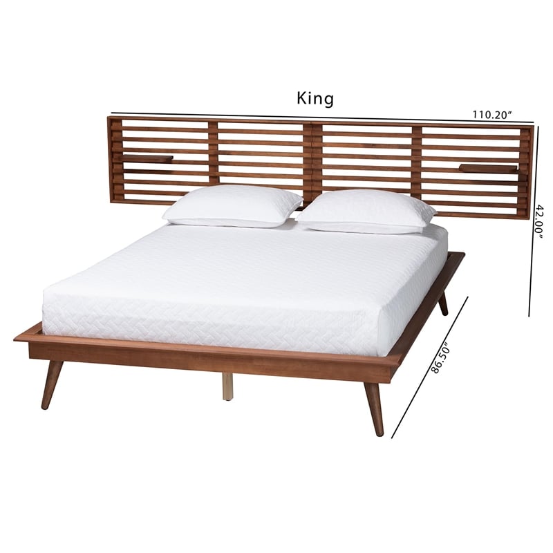 Baxton Studio Elvina Walnut Wood King Size Platform Bed with Built-In Shelves