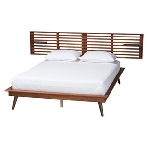 Baxton Studio Elvina Walnut Wood Queen Size Platform Bed with Built-In Shelves